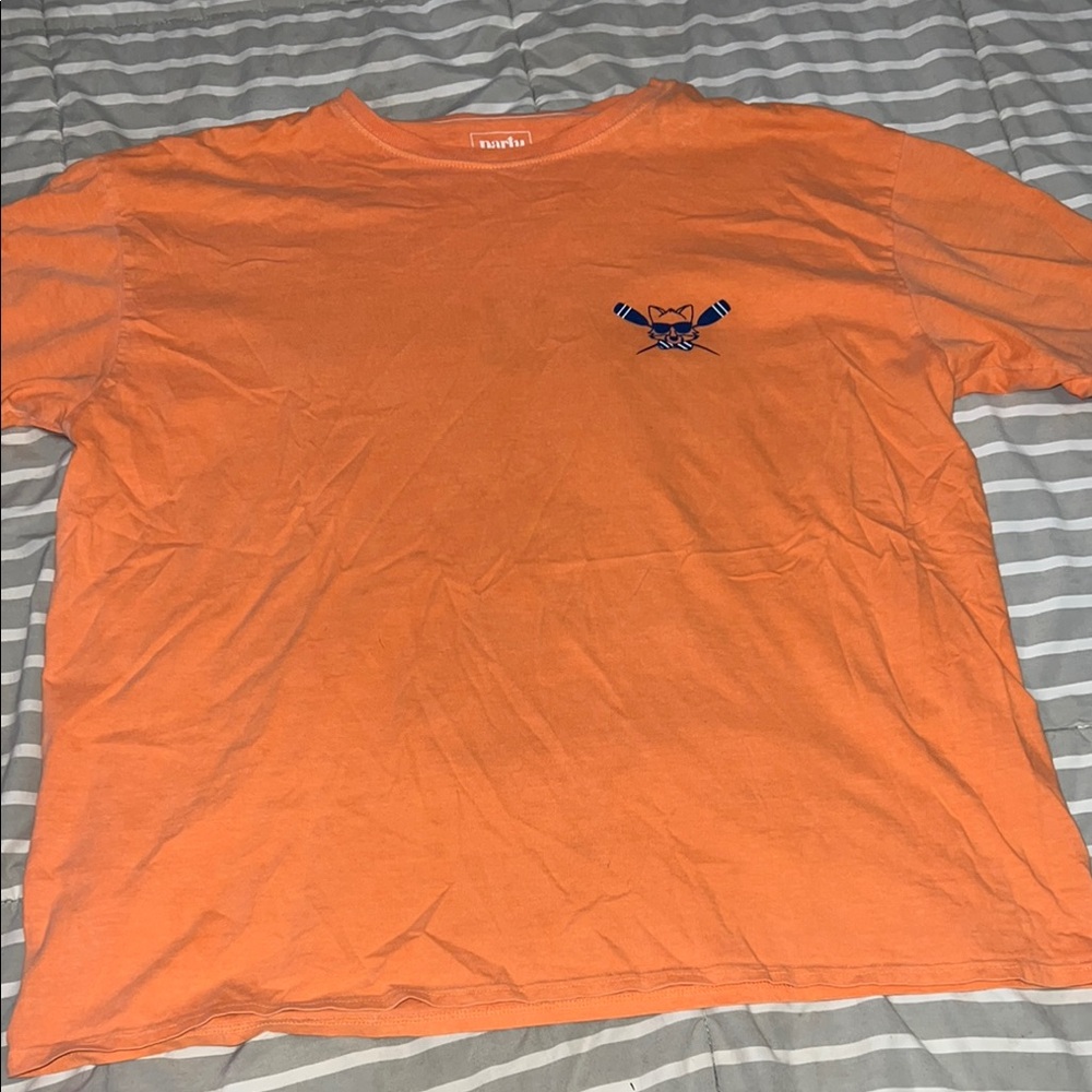 Hurley Men's Orange Short Sleeve Tee with Blue Graphic